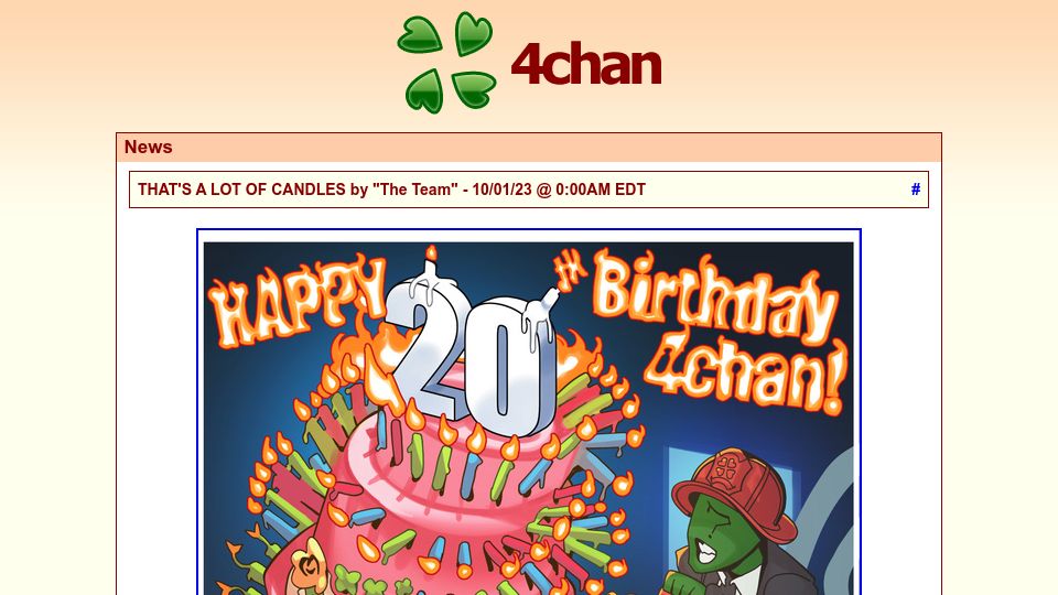 Screenshot of 4chan.org: 4chan Turns 20