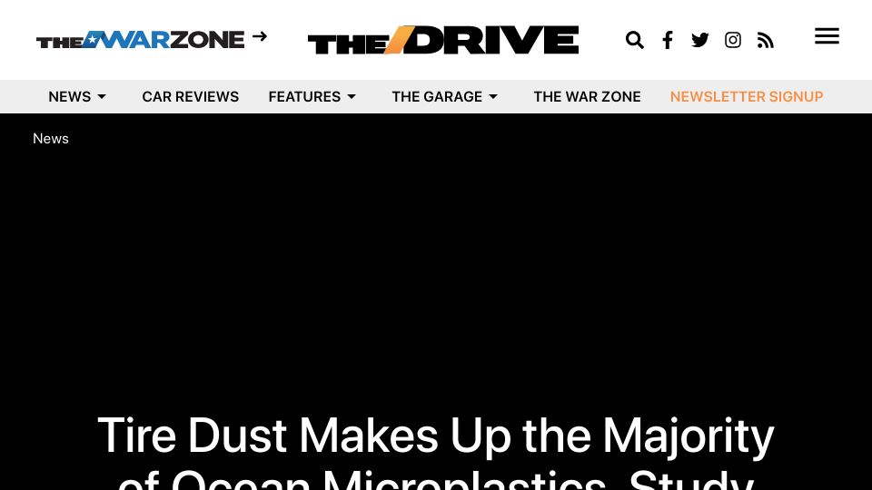 Screenshot of thedrive.com: Tire dust makes up the majority of ocean microplastics