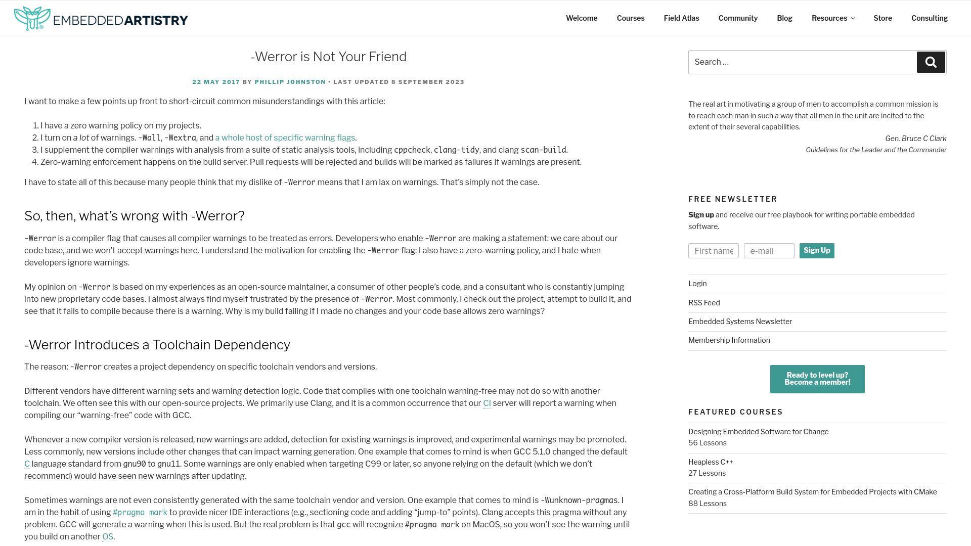 Screenshot of embeddedartistry.com: -Werror Is not your friend (2017)