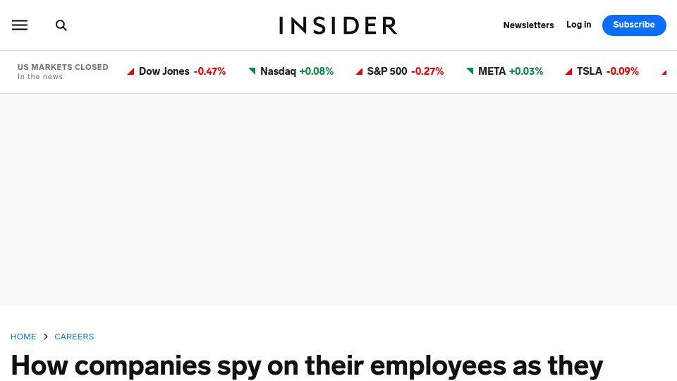Screenshot of businessinsider.com: How companies like Amazon and JPMorgan spy on their staff
