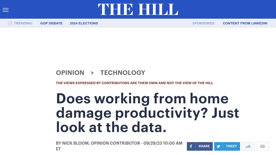 Screenshot of thehill.com: WFH significantly increased workforce participation from those with disabilities