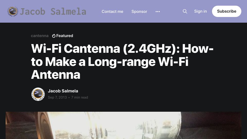 Screenshot of jacobsalmela.com: How to Make a Cantenna (2013)