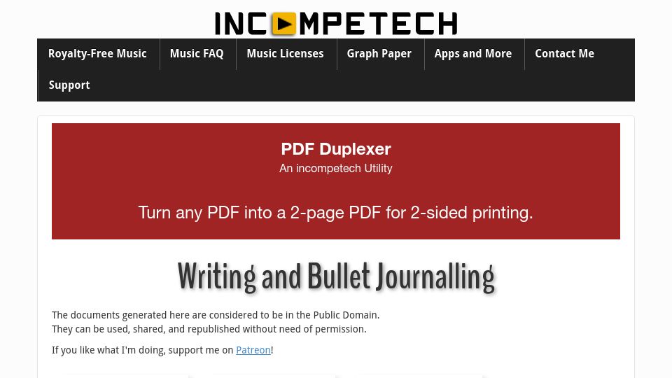 Screenshot of incompetech.com: Free Online Graph Paper