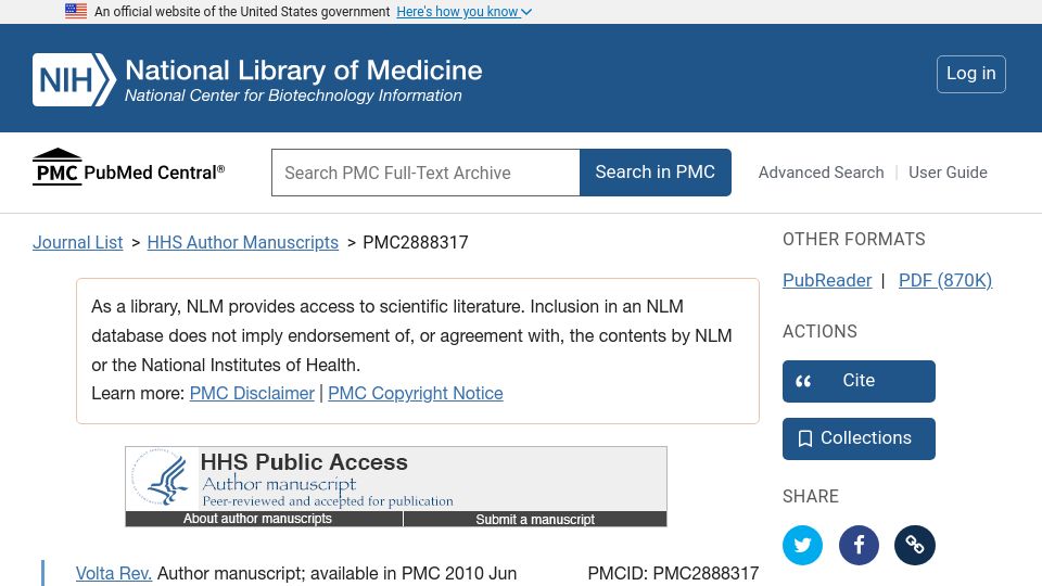 Screenshot of ncbi.nlm.nih.gov: How the Ear Works: Nature's solutions for listening (1997)