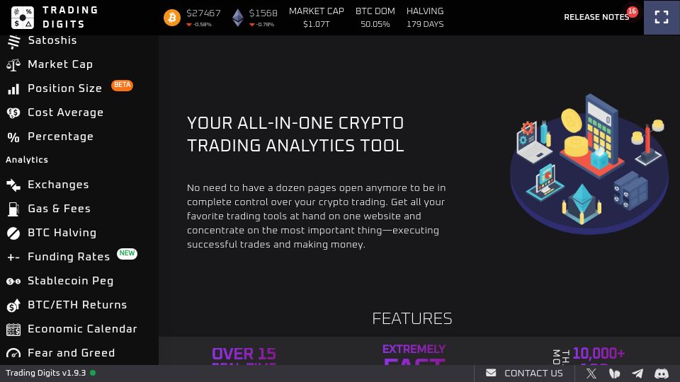 Screenshot of tradingdigits.io: Show HN: I learned to code and built a crypto analytics platform