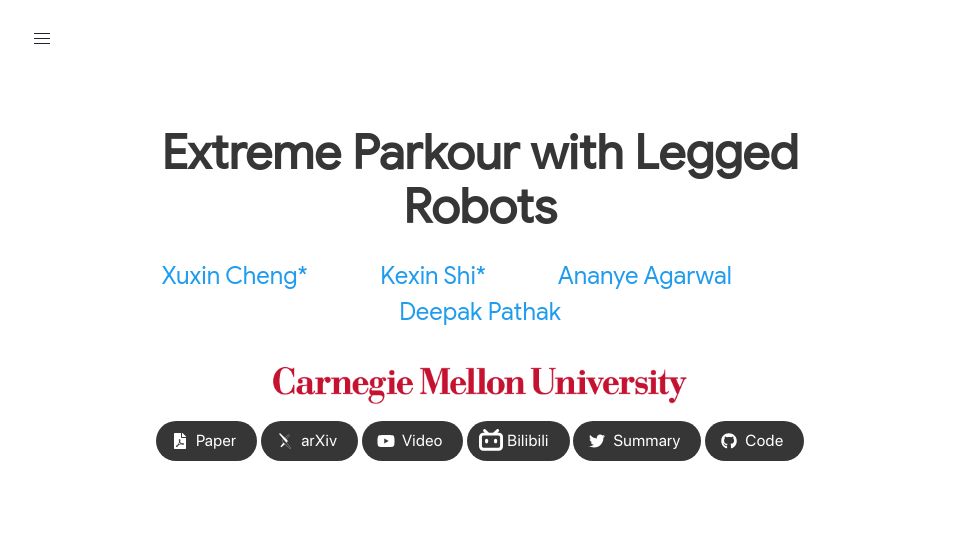 Screenshot of extreme-parkour.github.io: Extreme parkour with legged robots