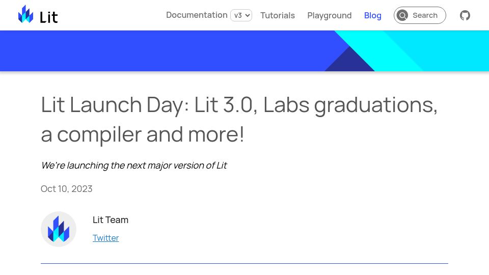Screenshot of lit.dev: Lit 3 Release Announcement