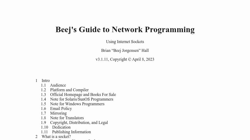 Screenshot of beej.us: Beej's Guide to Network Programming (1994-2023)
