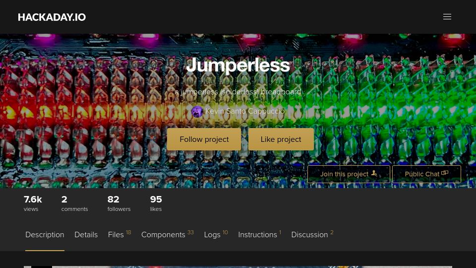 Screenshot of hackaday.io: Jumperless: Breadboard Without Jumper
