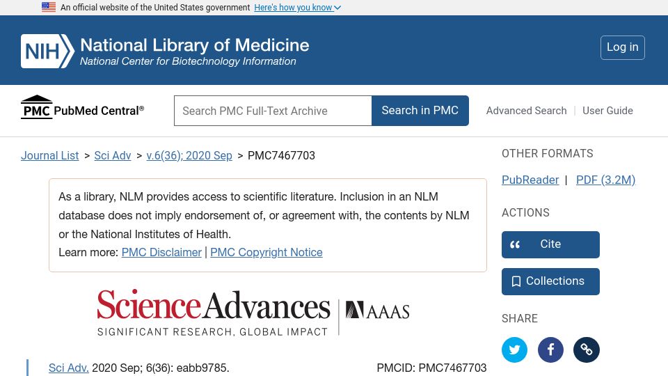 Screenshot of ncbi.nlm.nih.gov: Asphalt-related emissions are a major missing source of air pollution (2020)