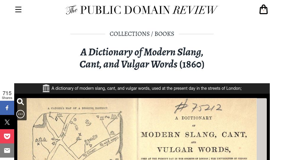 Screenshot of publicdomainreview.org: A dictionary of modern slang, cant, and vulgar words (1860)
