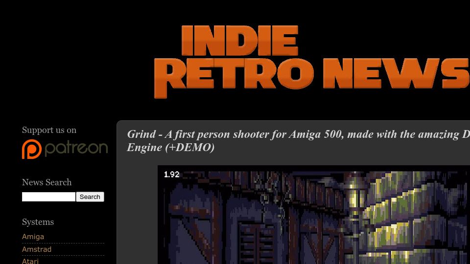 Screenshot of indieretronews.com: Grind – A first person shooter for Amiga 500