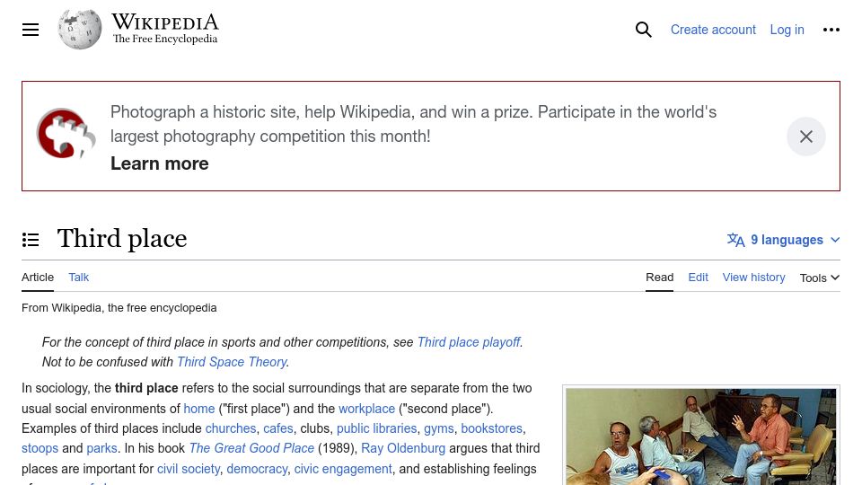 Screenshot of en.wikipedia.org: The Third Place