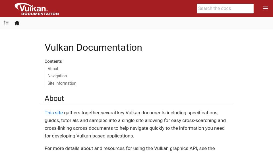 Screenshot of docs.vulkan.org: Vulkan Documentation