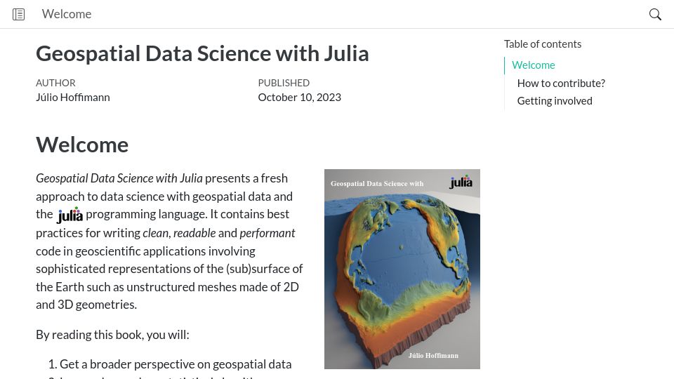 Screenshot of juliaearth.github.io: Geospatial data science with Julia