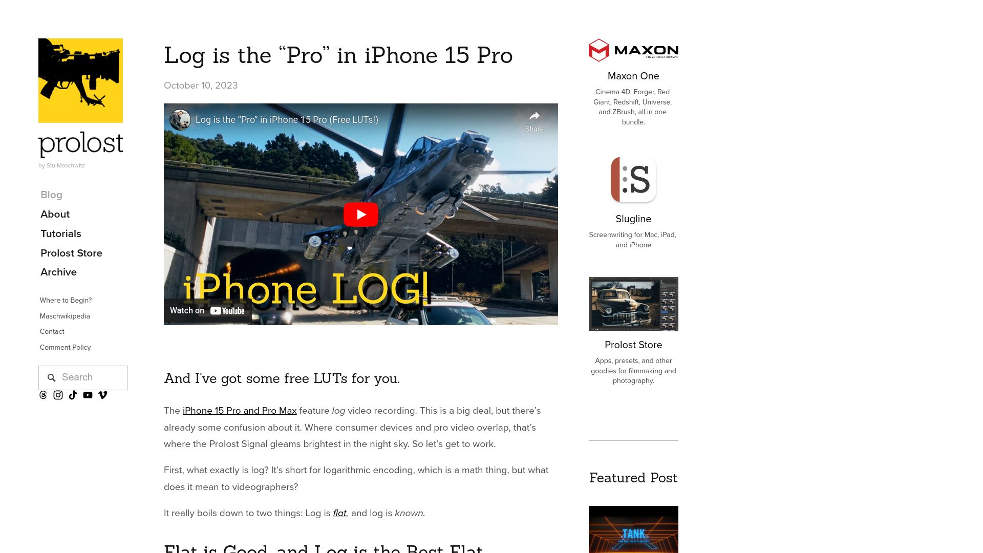 Screenshot of prolost.com: Log is the "Pro" in iPhone 15 Pro