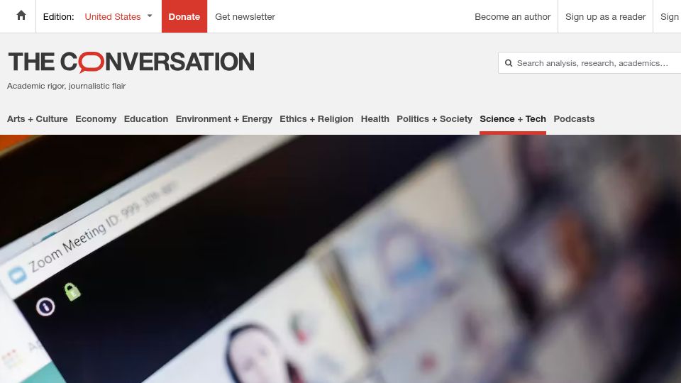 Screenshot of theconversation.com: Does employer have to tell if they're spying on you through your work computer?