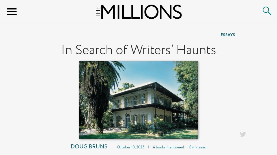 Screenshot of themillions.com: In Search of Writers' Haunts