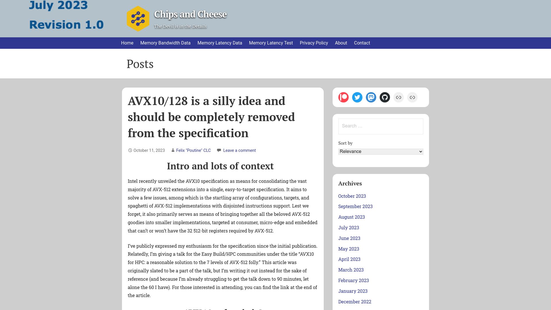 Screenshot of chipsandcheese.com: AVX10/128 is a silly idea