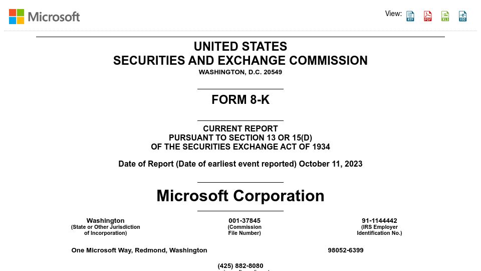 Screenshot of microsoft.gcs-web.com: Microsoft SEC 8-K: IRS is seeking an additional tax payment of $29B