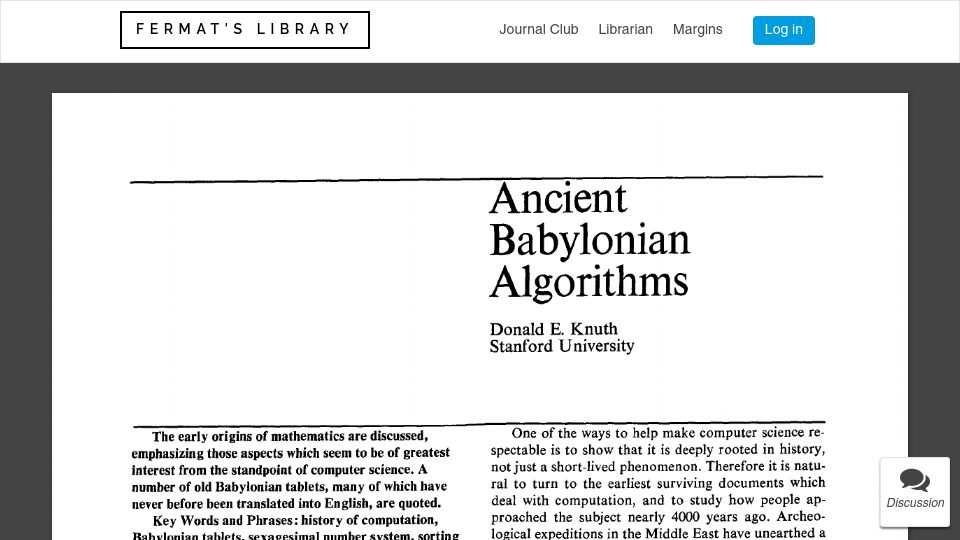 Screenshot of fermatslibrary.com: Ancient Babylonian Algorithms