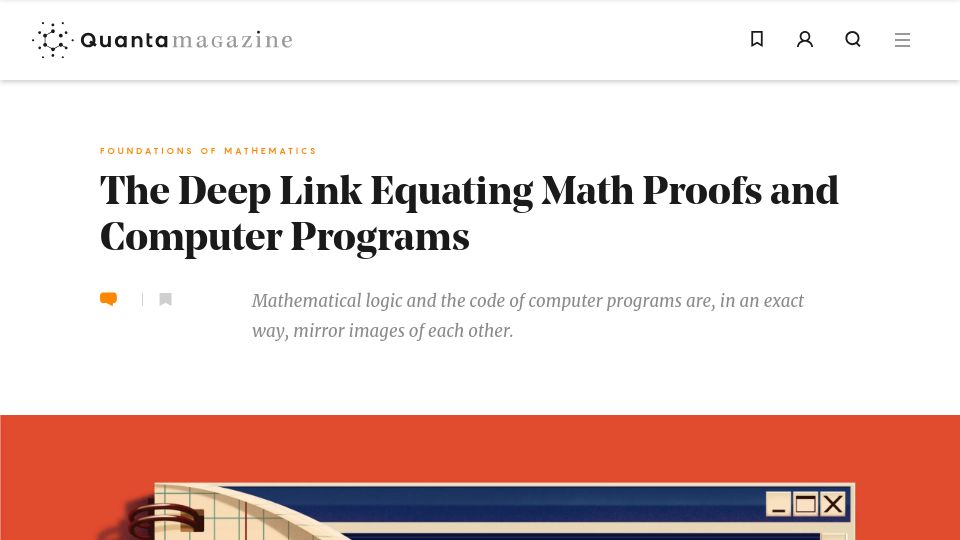 Screenshot of quantamagazine.org: The deep link equating math proofs and computer programs