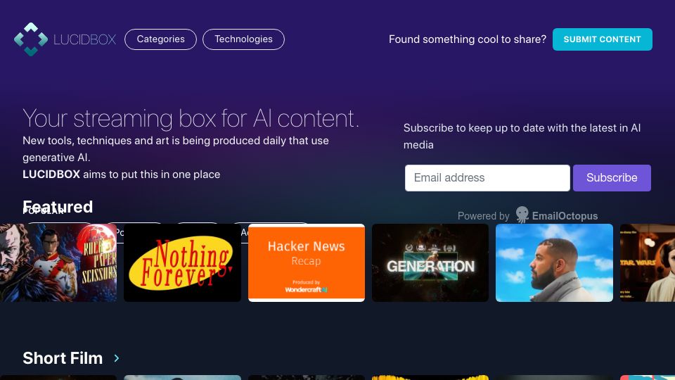 Screenshot of lucidbox.net: Show HN: Netflix for AI-Generated Videos