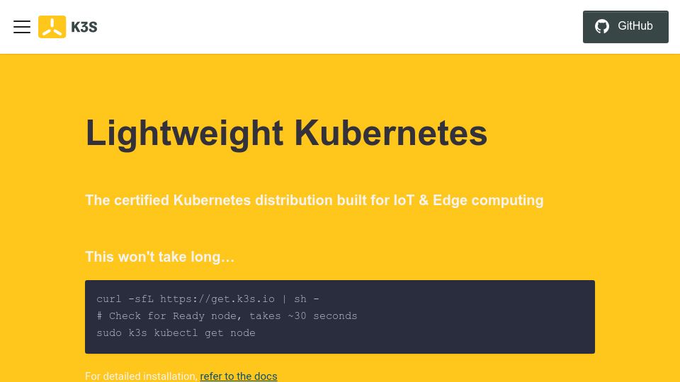 Screenshot of k3s.io: K3s – Lightweight Kubernetes