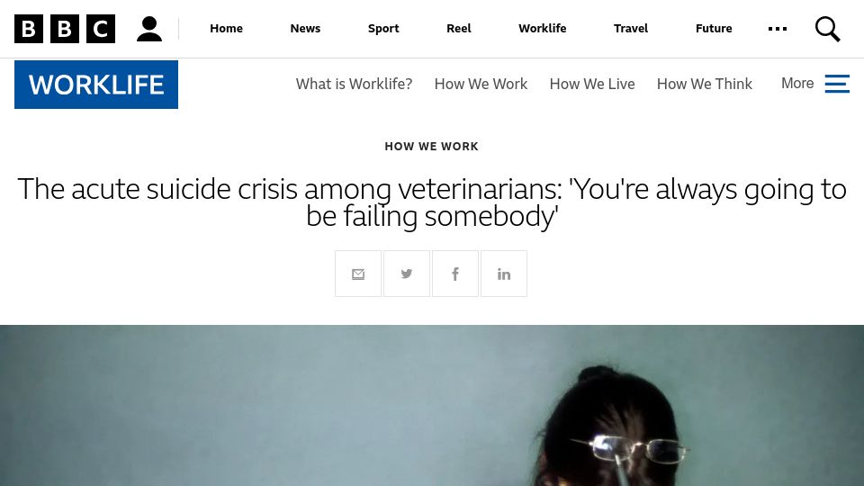 Screenshot of bbc.com: A suicide crisis among veterinarians
