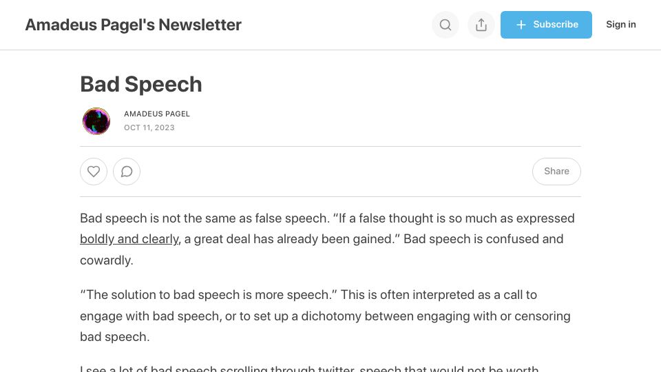 Screenshot of amadeuspagel.com: Bad Speech