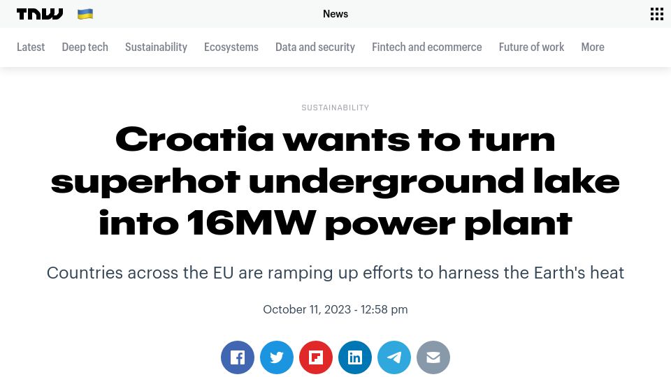 Screenshot of thenextweb.com: Croatia wants to turn superhot underground lake into 16MW power plant