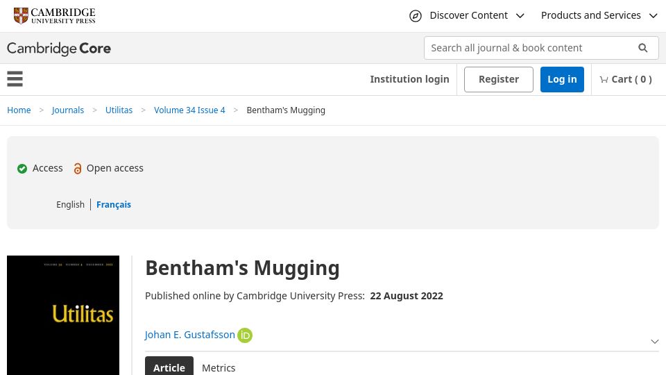 Screenshot of cambridge.org: Bentham's Mugging (2022)