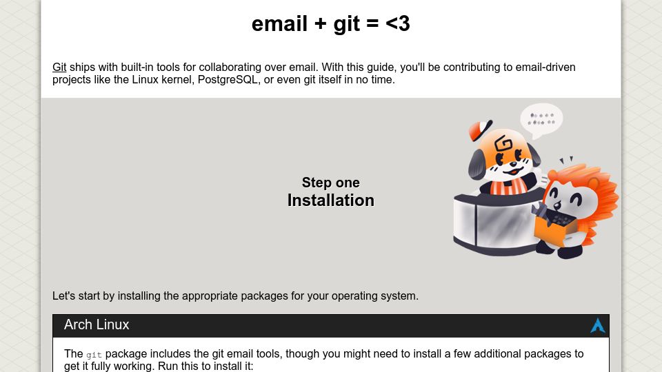 Screenshot of git-send-email.io: Email and Git = <3