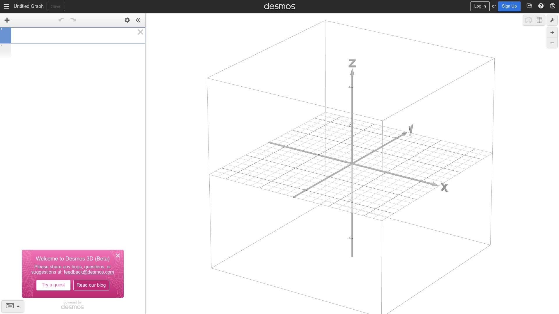 Screenshot of desmos.com: Desmos 3D graphing calculator