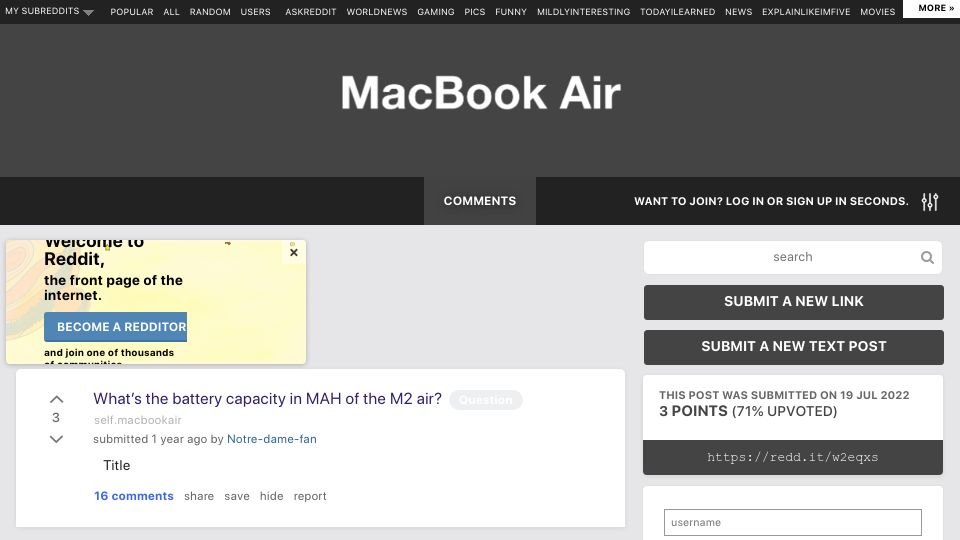 Screenshot of old.reddit.com: mAh Is an Industry Mistake