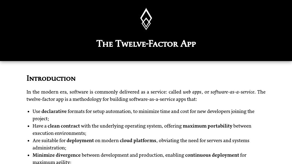 Screenshot of 12factor.net: The Twelve-Factor App (2011)