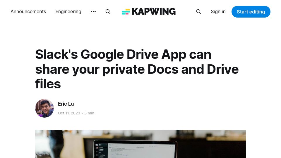 Screenshot of kapwing.com: Slack's Google Drive App can share your private Docs and Drive files