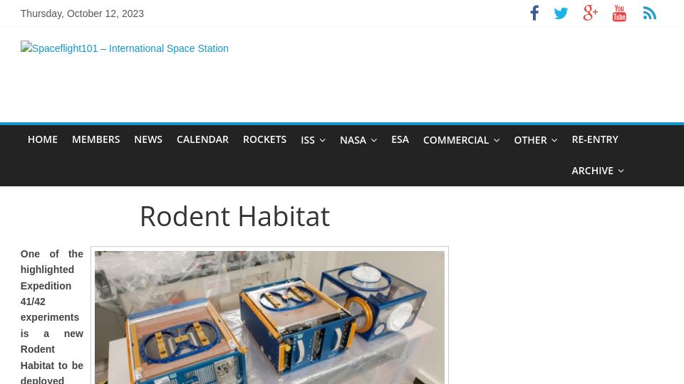 Screenshot of spaceflight101.com: ISS Rodent Habitat (2014)