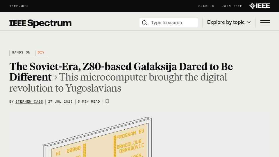 Screenshot of spectrum.ieee.org: Galaksija: The Soviet-Era, Z80-based microcomputer