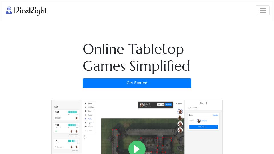 Screenshot of diceright.com: Show HN: I built a virtual tabletop for playing Dungeons and Dragons