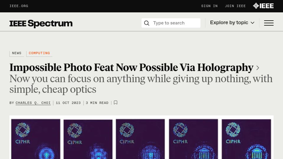 Screenshot of spectrum.ieee.org: Impossible photo feat now possible via holography