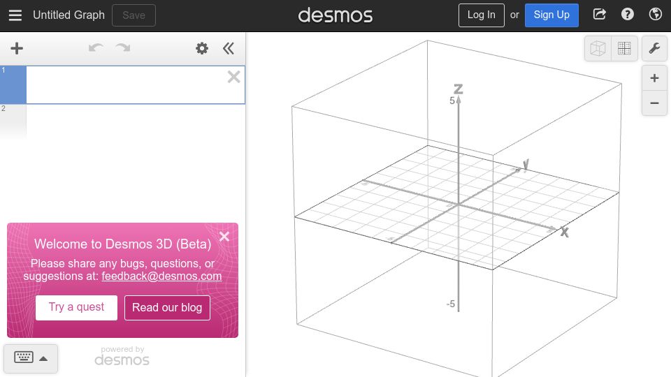Screenshot of desmos.com: Desmos 3D graphing calculator