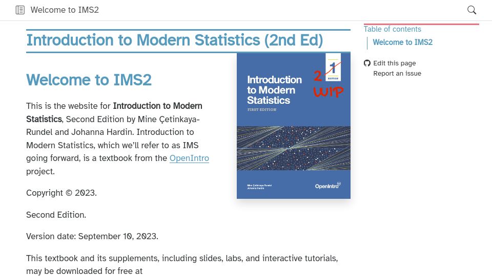 Screenshot of openintro-ims2.netlify.app: Introduction to Modern Statistics