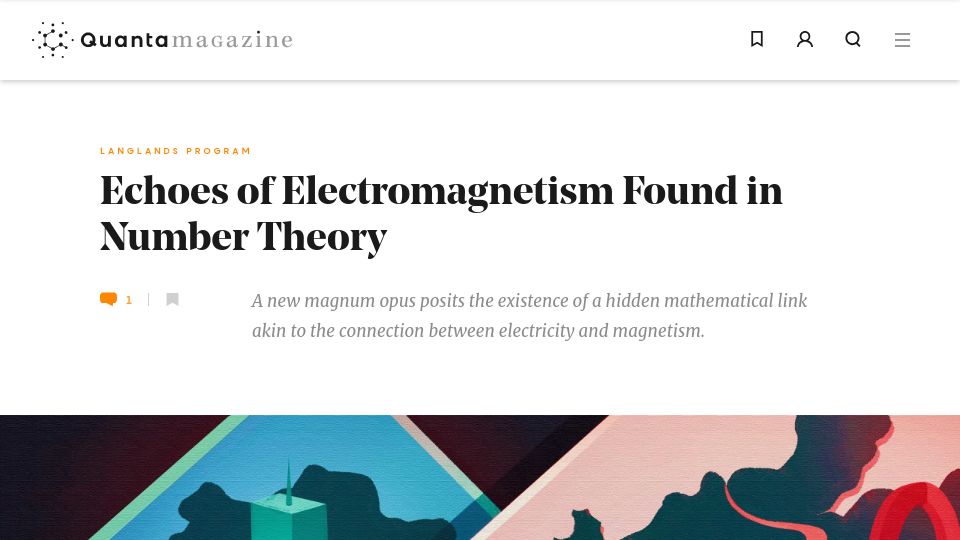 Screenshot of quantamagazine.org: Echoes of Electromagnetism Found in Number Theory