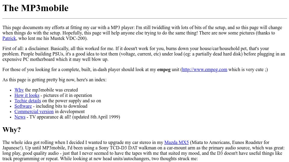 Screenshot of utter.chaos.org.uk: The MP3mobile (1998)