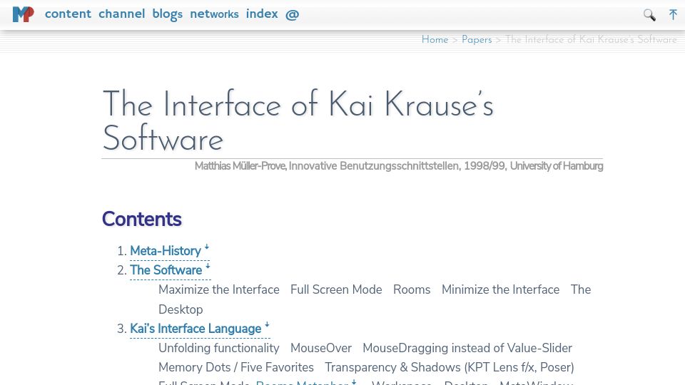 Screenshot of mprove.de: The Interface of Kai Krause's Software (2003)