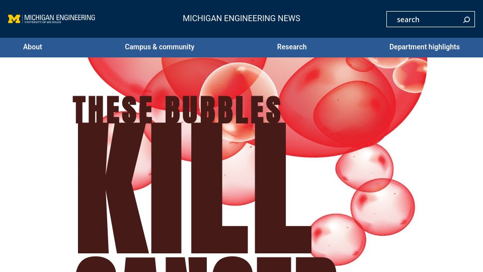Screenshot of news.engin.umich.edu: Histotripsy – a technique that harnesses soundwaves to attack cancer