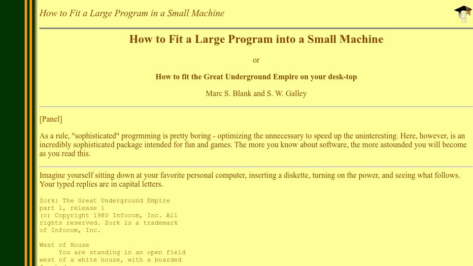 Screenshot of mud.co.uk: How to fit a large program into a small machine (1999)
