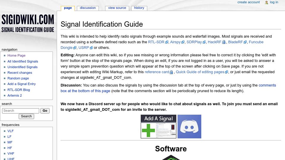 Screenshot of sigidwiki.com: Signal Identification Wiki
