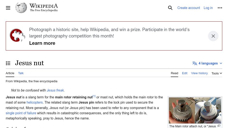 Screenshot of en.wikipedia.org: Jesus nut